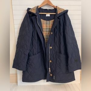 Burberry NAVY diamond quilted women’s jacket with hood size XL